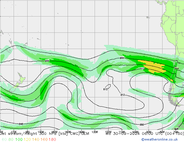 Jet stream/Height 300 hPa CMC/GEM Po 30.09.2024 06 UTC