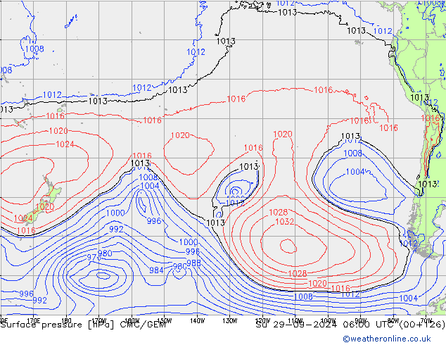 Surface pressure CMC/GEM Su 29.09.2024 06 UTC