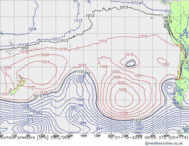 Surface pressure CMC/GEM Tu 01.10.2024 06 UTC