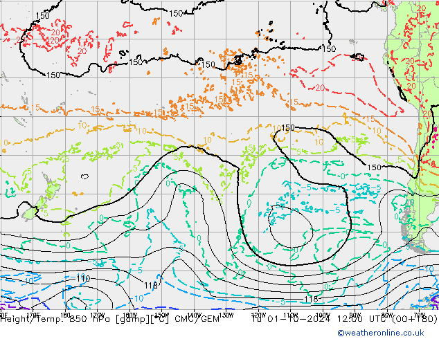 Height/Temp. 850 hPa CMC/GEM Tu 01.10.2024 12 UTC