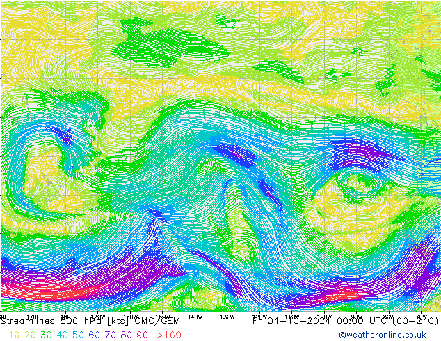 Streamlines 500 hPa CMC/GEM Fr 04.10.2024 00 UTC