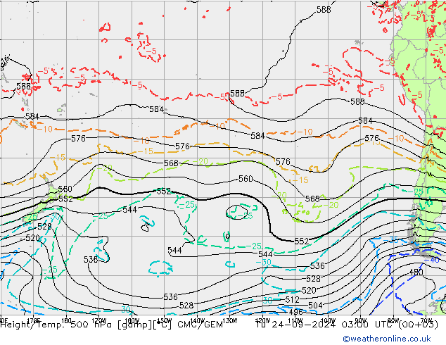 Height/Temp. 500 гПа CMC/GEM вт 24.09.2024 03 UTC