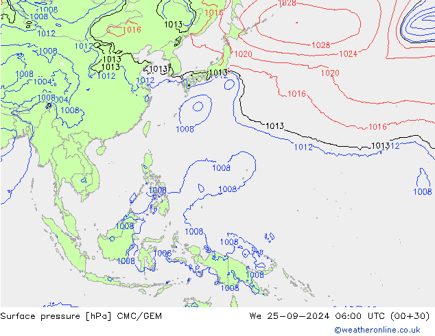 Surface pressure CMC/GEM We 25.09.2024 06 UTC