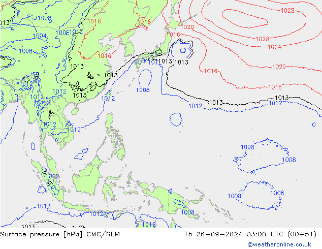 Surface pressure CMC/GEM Th 26.09.2024 03 UTC