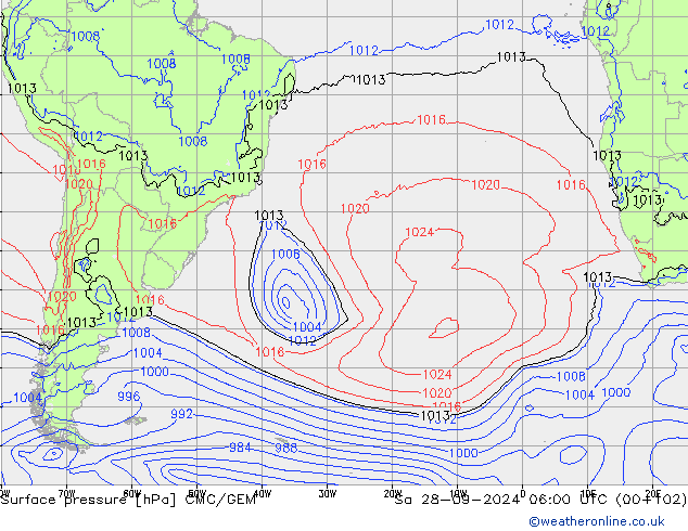 Surface pressure CMC/GEM Sa 28.09.2024 06 UTC