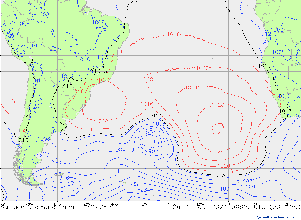 Surface pressure CMC/GEM Su 29.09.2024 00 UTC