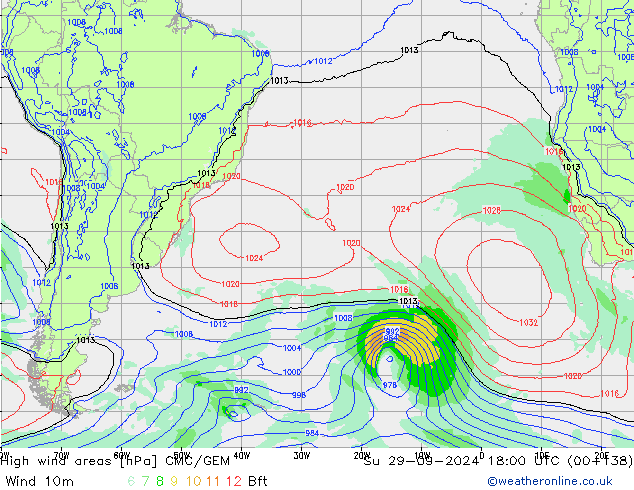 High wind areas CMC/GEM Ne 29.09.2024 18 UTC