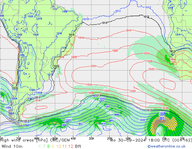 High wind areas CMC/GEM Mo 30.09.2024 18 UTC