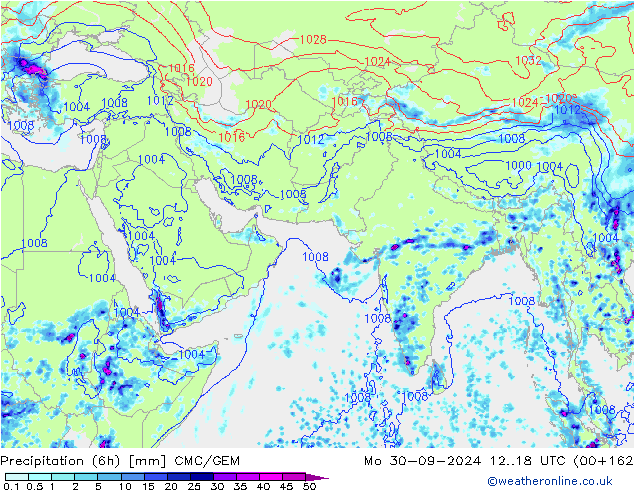 осадки (6h) CMC/GEM пн 30.09.2024 18 UTC