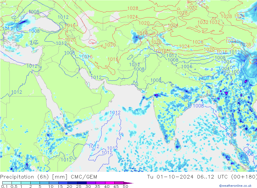 Precipitation (6h) CMC/GEM Tu 01.10.2024 12 UTC