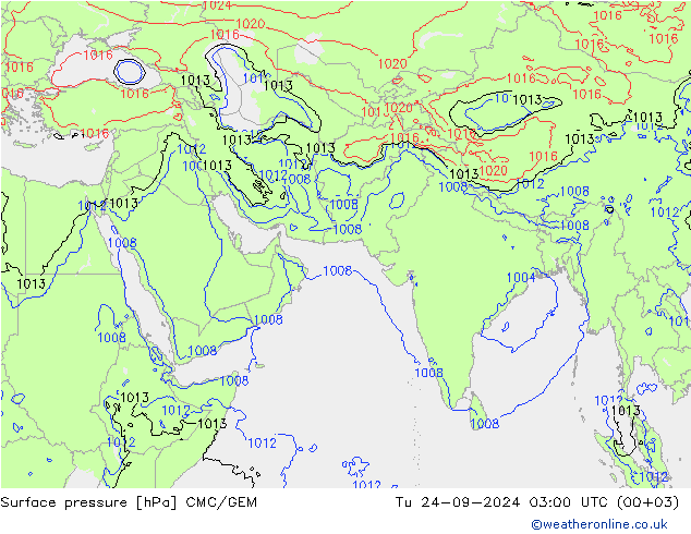 Surface pressure CMC/GEM Tu 24.09.2024 03 UTC