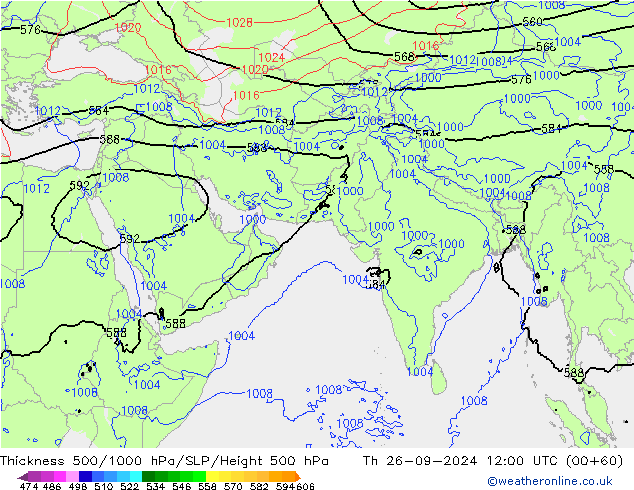 Theta-e 850hPa CMC/GEM Th 26.09.2024 12 UTC