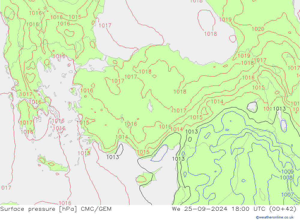 Surface pressure CMC/GEM We 25.09.2024 18 UTC