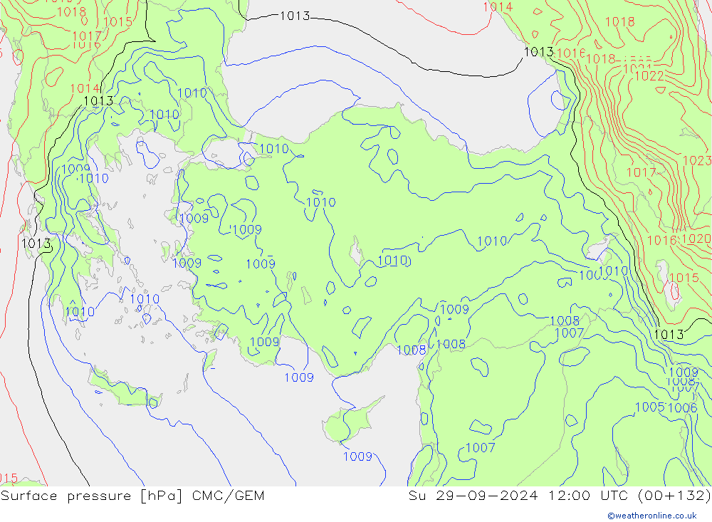 Atmosférický tlak CMC/GEM Ne 29.09.2024 12 UTC