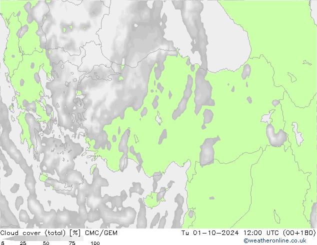 nuvens (total) CMC/GEM Ter 01.10.2024 12 UTC