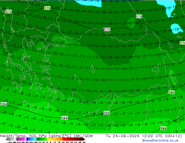 Height/Temp. 500 гПа CMC/GEM вт 24.09.2024 12 UTC