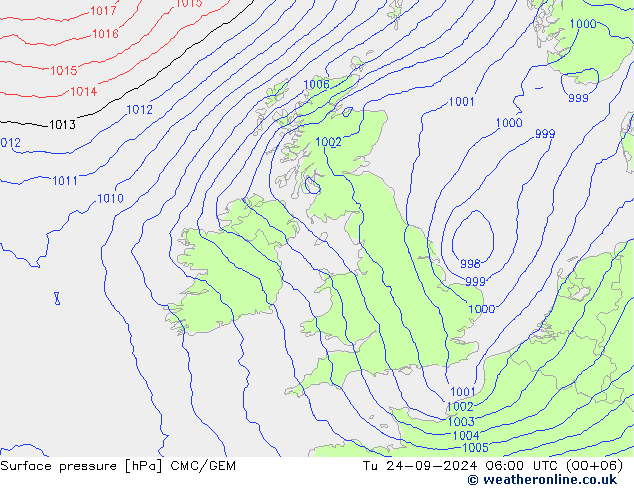 Surface pressure CMC/GEM Tu 24.09.2024 06 UTC