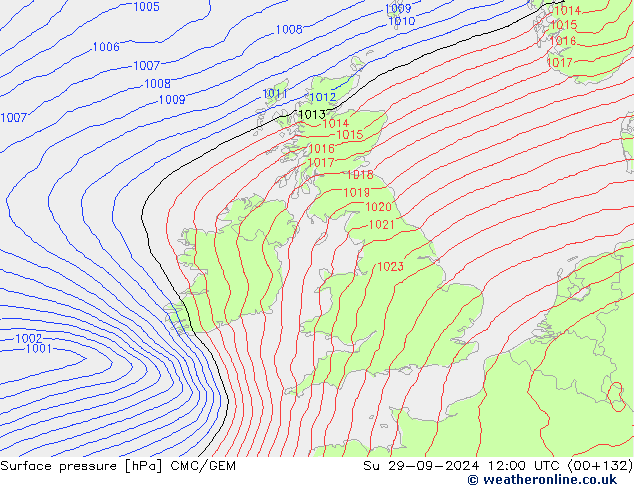 Surface pressure CMC/GEM Su 29.09.2024 12 UTC