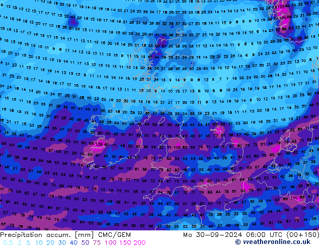 Precipitation accum. CMC/GEM Seg 30.09.2024 06 UTC