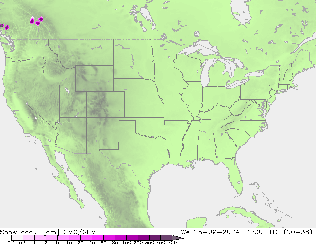 Snow accu. CMC/GEM mer 25.09.2024 12 UTC