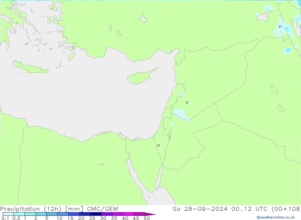 Precipitation (12h) CMC/GEM Sa 28.09.2024 12 UTC