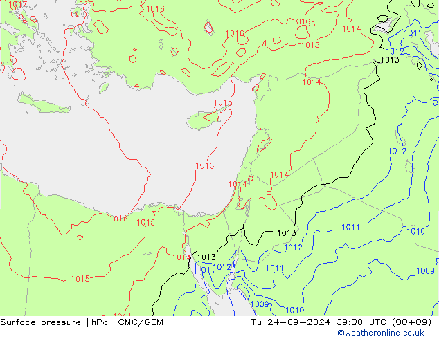 Atmosférický tlak CMC/GEM Út 24.09.2024 09 UTC