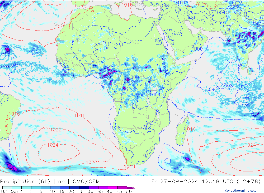 Precipitação (6h) CMC/GEM Sex 27.09.2024 18 UTC