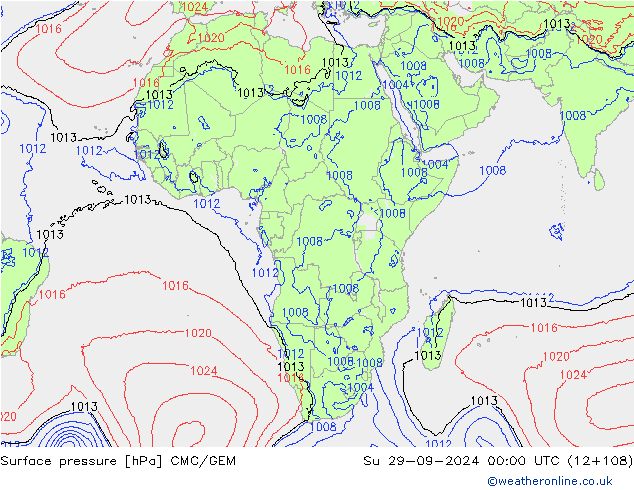 Surface pressure CMC/GEM Su 29.09.2024 00 UTC