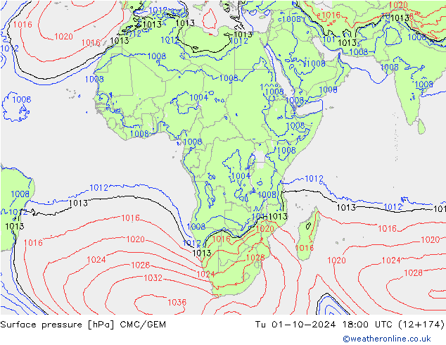 Surface pressure CMC/GEM Tu 01.10.2024 18 UTC