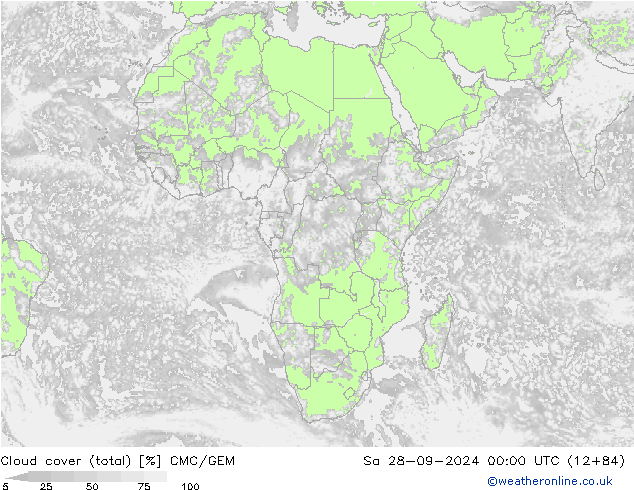 Bewolking (Totaal) CMC/GEM za 28.09.2024 00 UTC