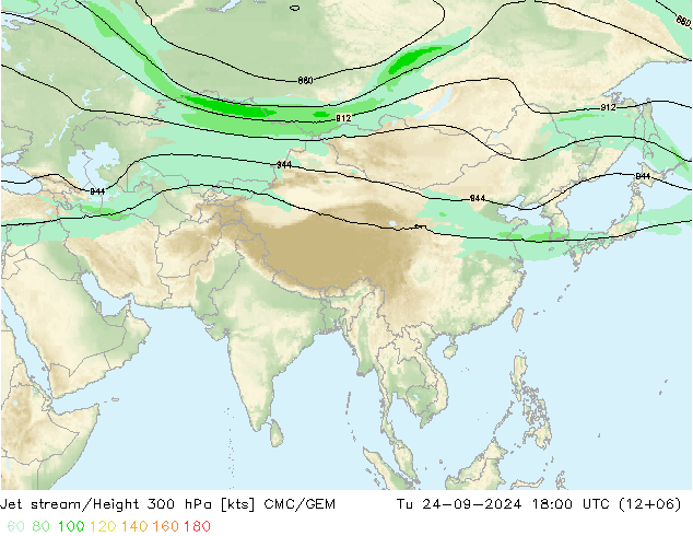 Jet stream/Height 300 hPa CMC/GEM Tu 24.09.2024 18 UTC