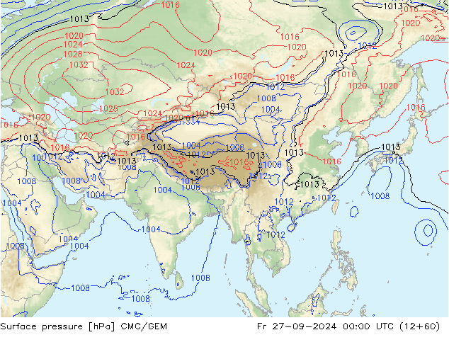 Surface pressure CMC/GEM Fr 27.09.2024 00 UTC