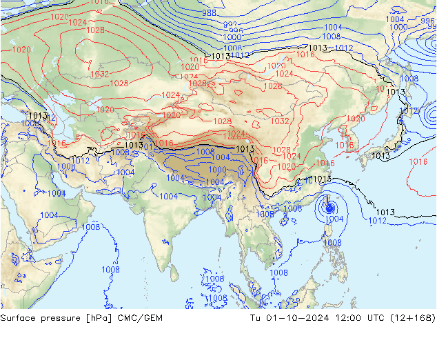 Surface pressure CMC/GEM Tu 01.10.2024 12 UTC