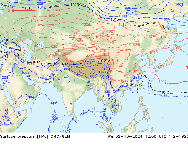 Surface pressure CMC/GEM We 02.10.2024 12 UTC