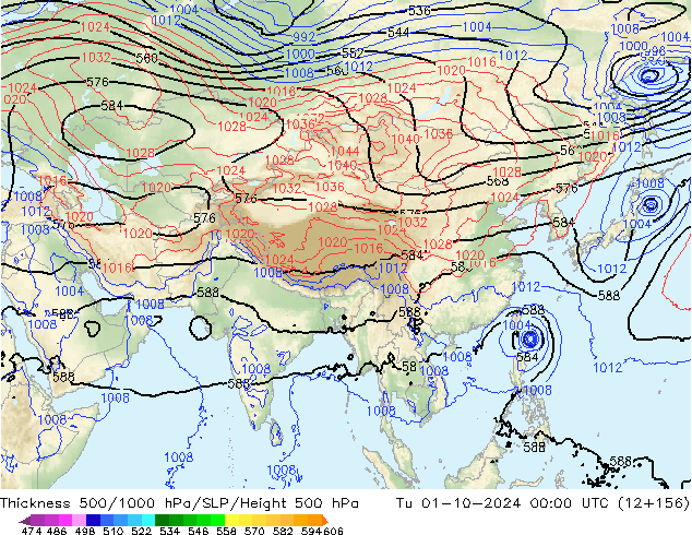 Theta-e 850hPa CMC/GEM Tu 01.10.2024 00 UTC