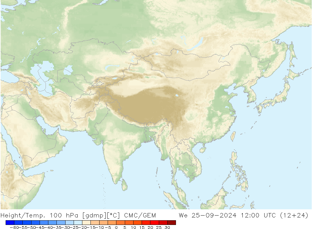 Height/Temp. 100 hPa CMC/GEM We 25.09.2024 12 UTC