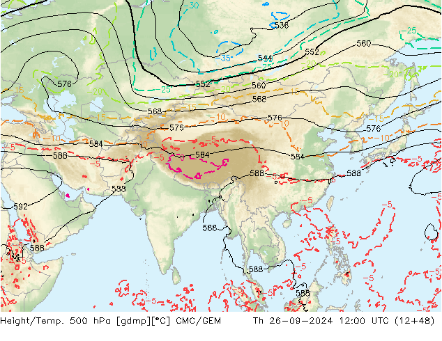 Yükseklik/Sıc. 500 hPa CMC/GEM Per 26.09.2024 12 UTC