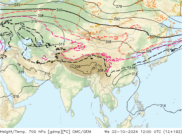 Height/Temp. 700 hPa CMC/GEM We 02.10.2024 12 UTC