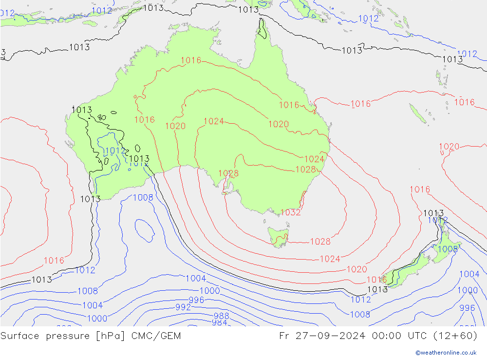 Pressione al suolo CMC/GEM ven 27.09.2024 00 UTC