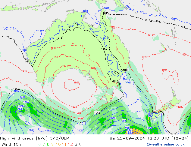 High wind areas CMC/GEM We 25.09.2024 12 UTC