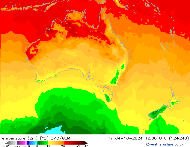 Temperature (2m) CMC/GEM Fr 04.10.2024 12 UTC