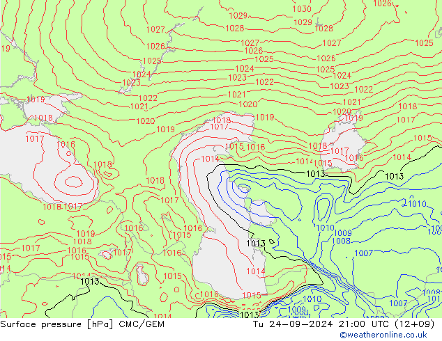 Surface pressure CMC/GEM Tu 24.09.2024 21 UTC