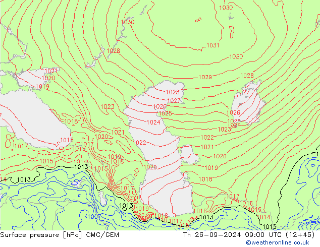 Luchtdruk (Grond) CMC/GEM do 26.09.2024 09 UTC