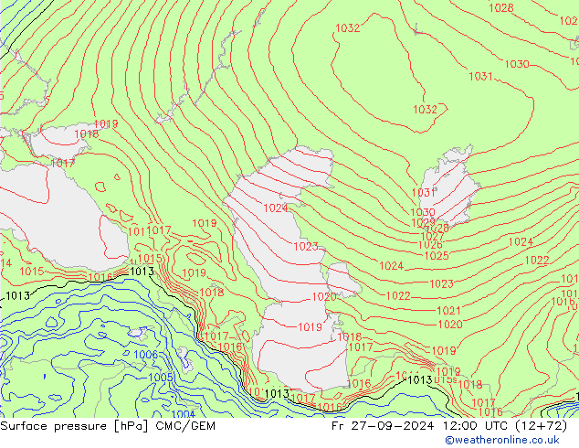 Luchtdruk (Grond) CMC/GEM vr 27.09.2024 12 UTC