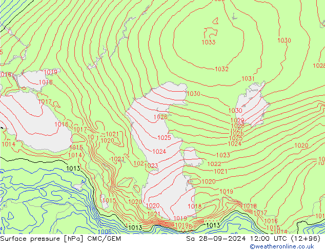 Surface pressure CMC/GEM Sa 28.09.2024 12 UTC