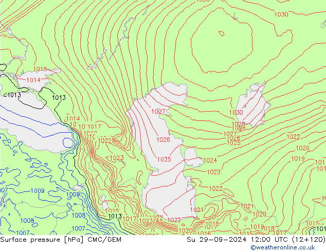 Surface pressure CMC/GEM Su 29.09.2024 12 UTC