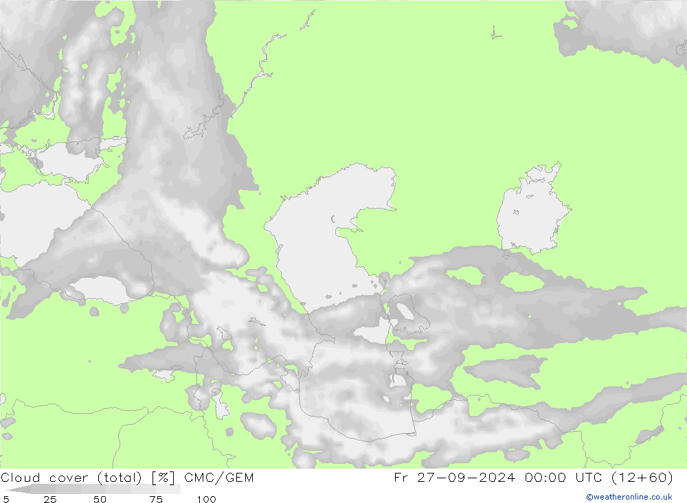 Cloud cover (total) CMC/GEM Fr 27.09.2024 00 UTC