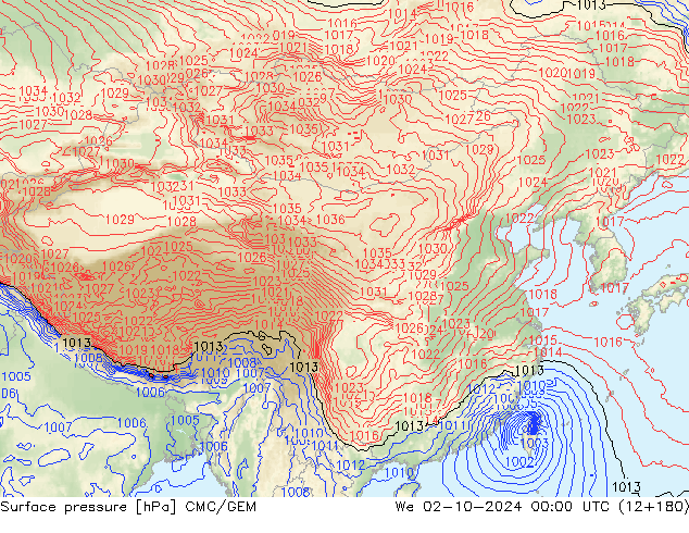 Surface pressure CMC/GEM We 02.10.2024 00 UTC