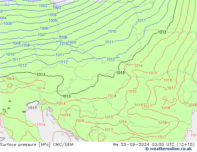 Surface pressure CMC/GEM We 25.09.2024 03 UTC