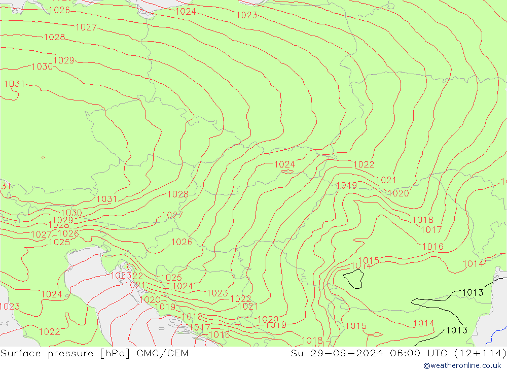 Atmosférický tlak CMC/GEM Ne 29.09.2024 06 UTC